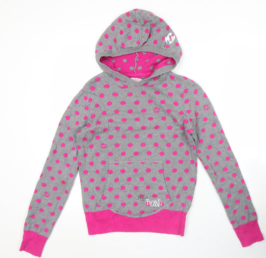 Billabong Girls Grey Pink Polka Dot Pullover Hoodie - Size 16 Years