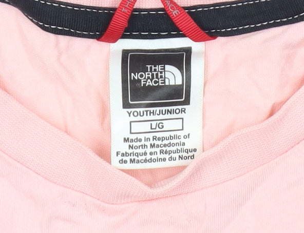 The North Face Girls Pink Logo T-Shirt L Short Sleeve Crew Neck Cotton