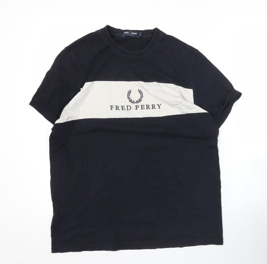 Fred Perry Mens Blue M Colourblock Logo Crew Neck T-Shirt
