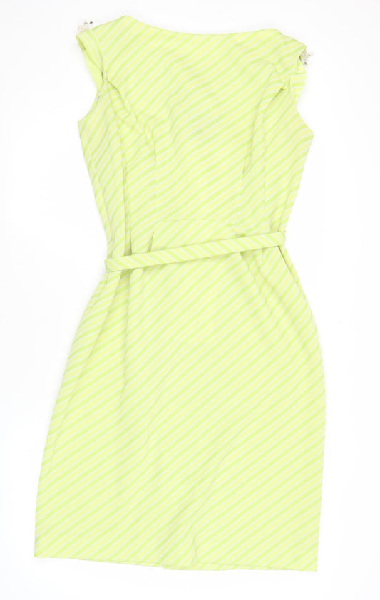 Raddlebarn of London Women’s Green Striped Knee Length Strapless Shift Dress UK 16