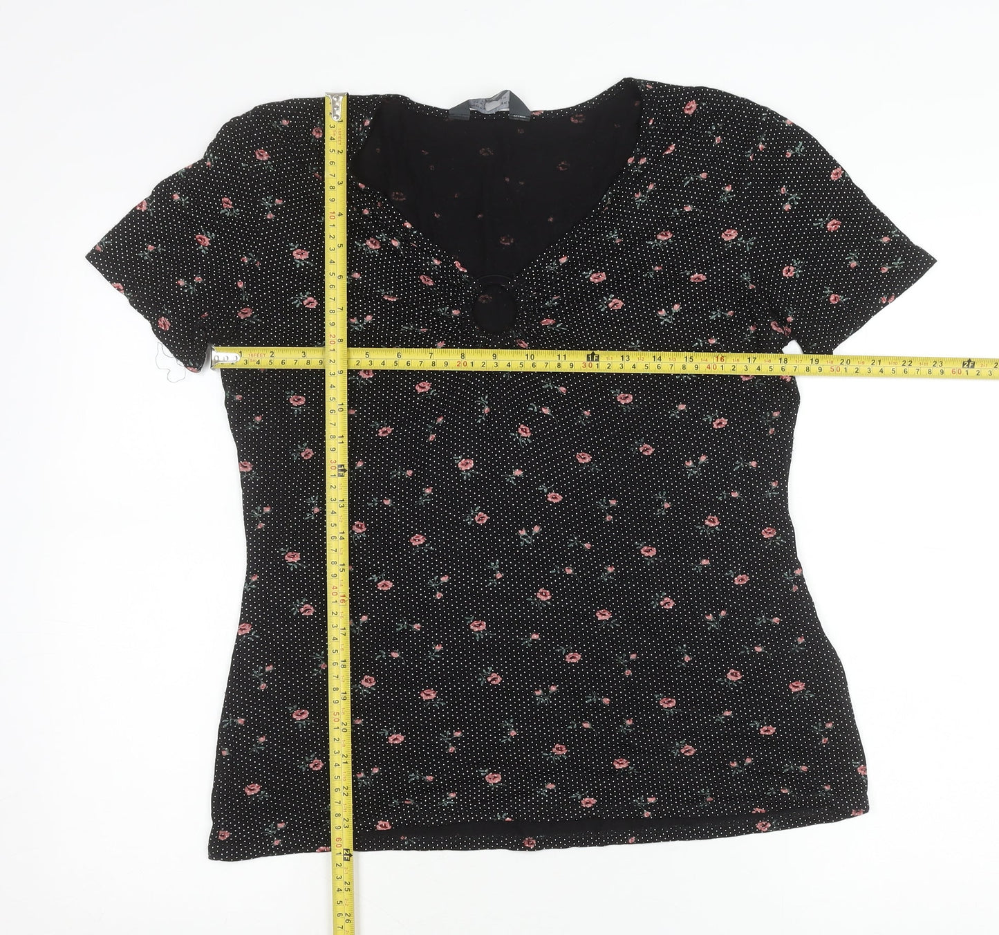 Dorothy Perkins Women’s Black Floral V-Neck Short Sleeve T-Shirt Size 14