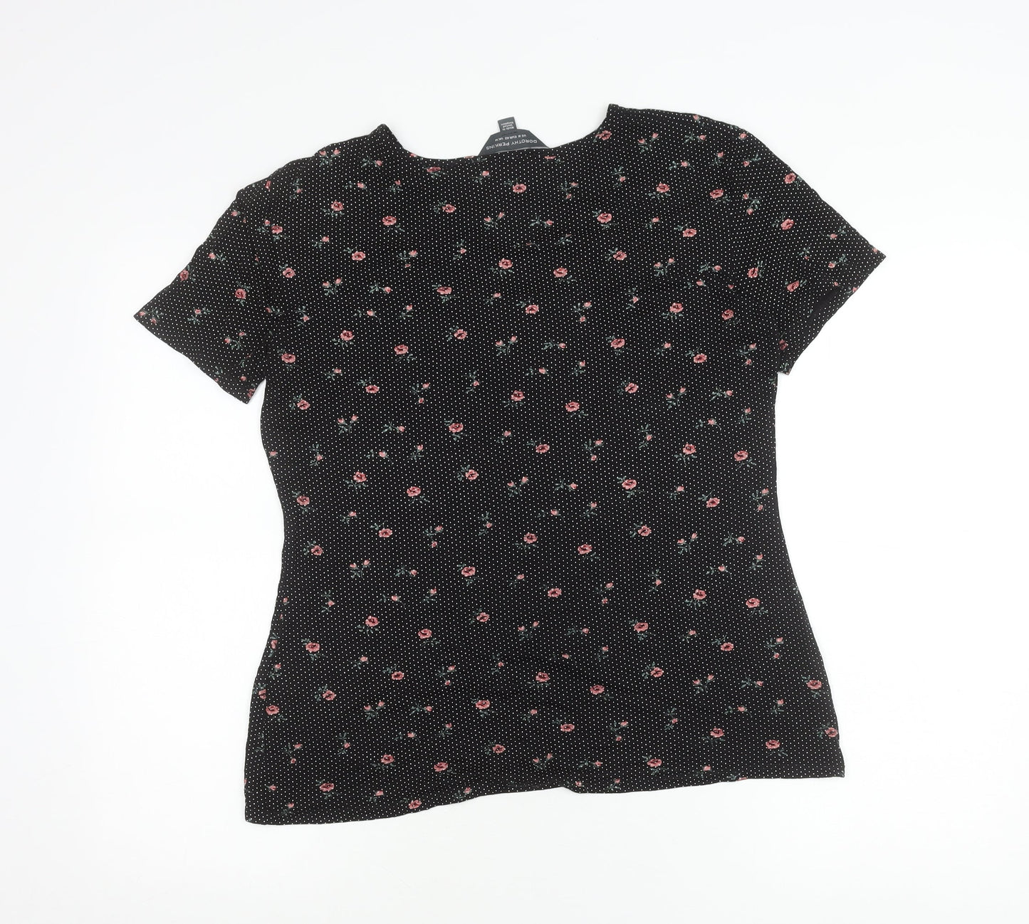 Dorothy Perkins Women’s Black Floral V-Neck Short Sleeve T-Shirt Size 14