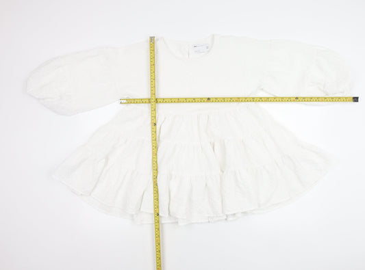 ASOS Design Women’s White Cotton Tunic Blouse UK 6 Puff Sleeve