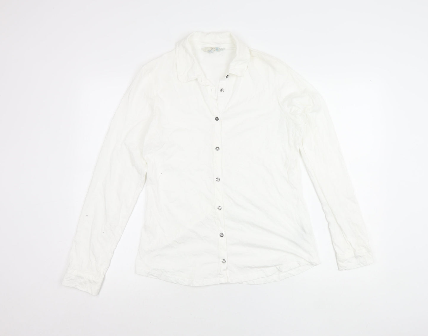 Boden Women’s White Button-Up Shirt UK 12 Long Sleeve Cotton Blend