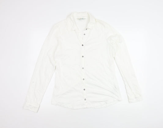 Boden Women’s White Button-Up Shirt UK 12 Long Sleeve Cotton Blend