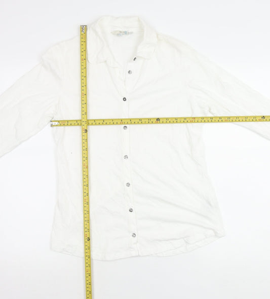 Boden Women’s White Button-Up Shirt UK 12 Long Sleeve Cotton Blend