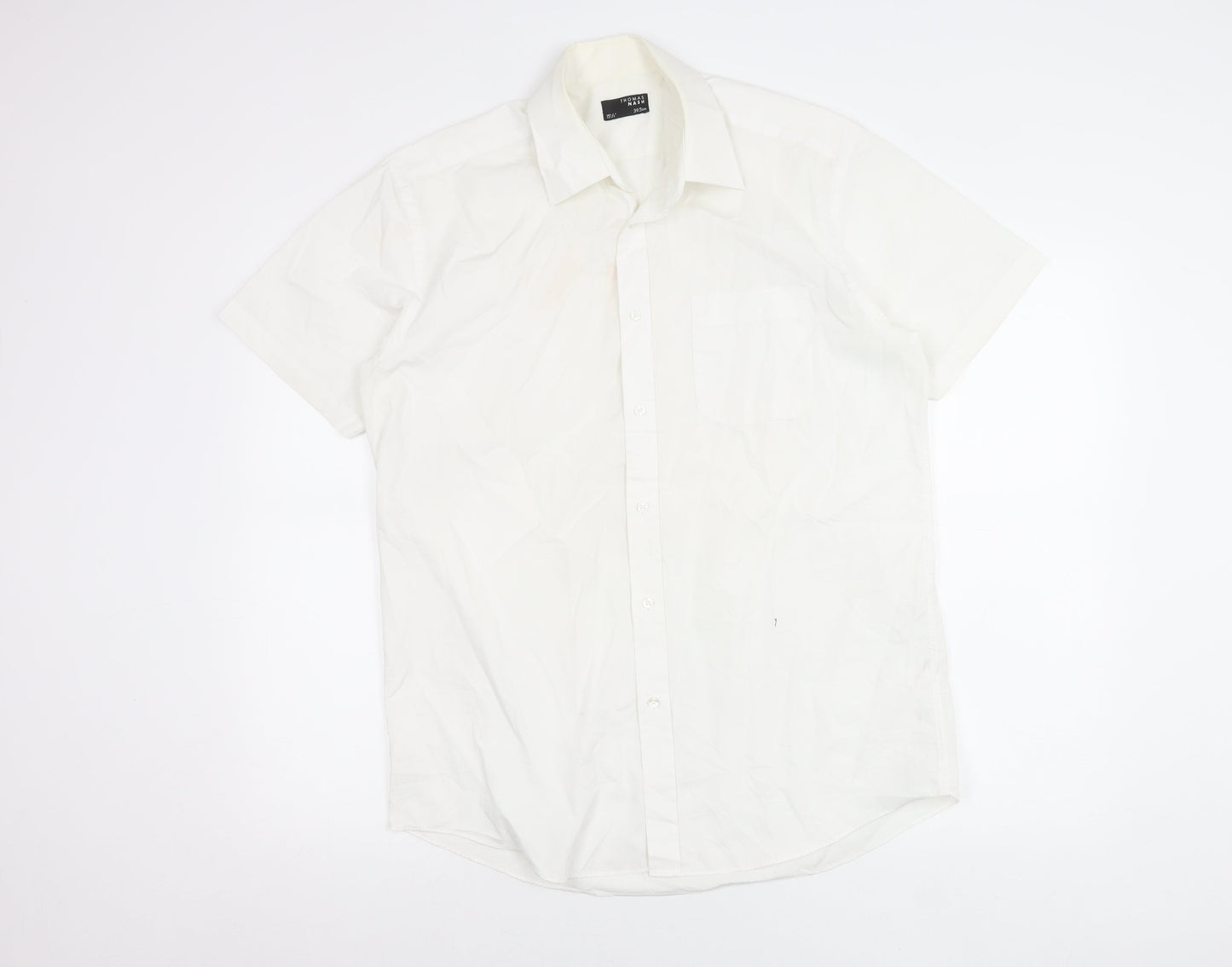 Thomas Nash Men’s White Short Sleeve Button-Up Shirt 15.5in 39.5cm