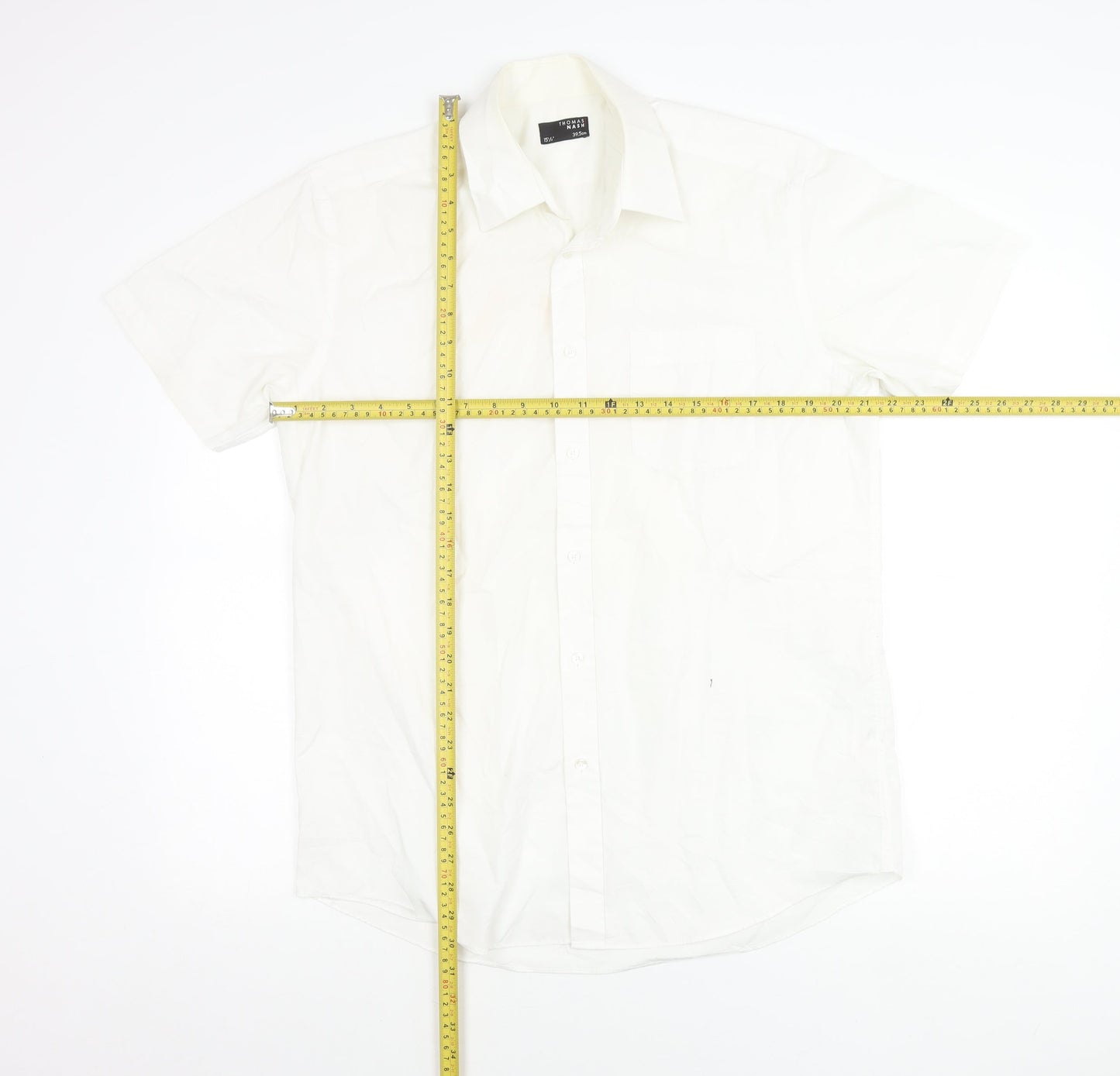 Thomas Nash Men’s White Short Sleeve Button-Up Shirt 15.5in 39.5cm