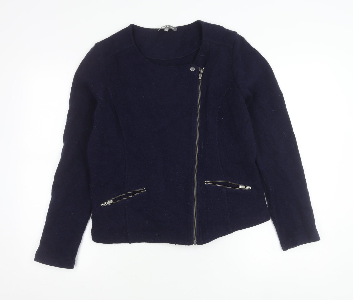 Laura Ashley Women’s Blue Wool Biker Jacket UK 12 Zip Pockets