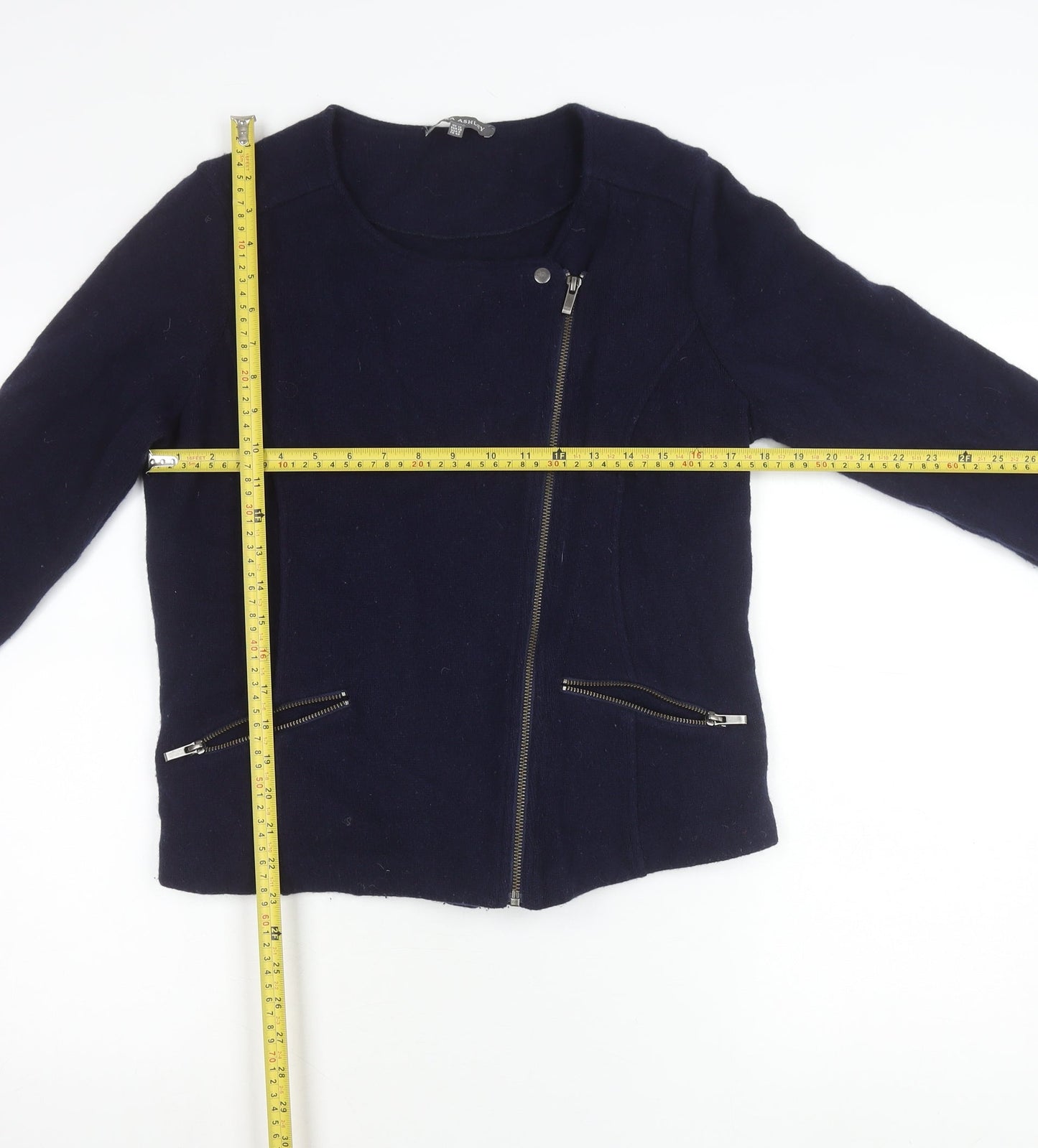 Laura Ashley Women’s Blue Wool Biker Jacket UK 12 Zip Pockets