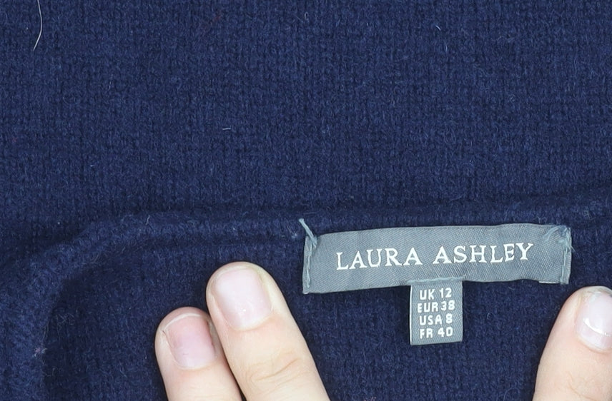 Laura Ashley Women’s Blue Wool Biker Jacket UK 12 Zip Pockets