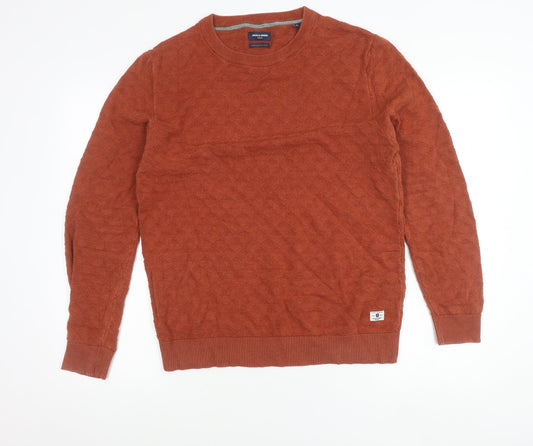 Jack & Jones Men’s Brown Cotton Waffle-Knit Pullover Jumper Size L