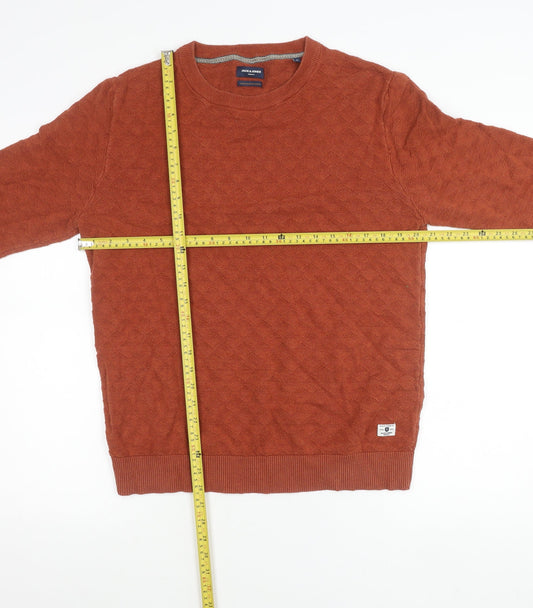 Jack & Jones Men’s Brown Cotton Waffle-Knit Pullover Jumper Size L