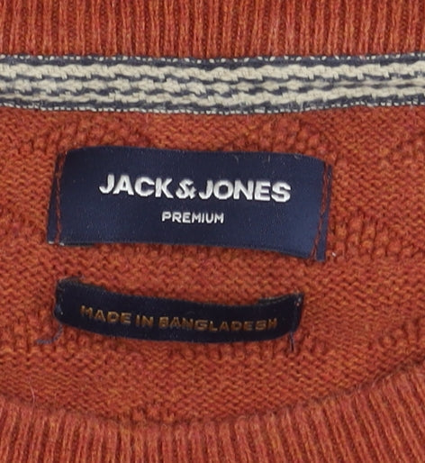 Jack & Jones Men’s Brown Cotton Waffle-Knit Pullover Jumper Size L