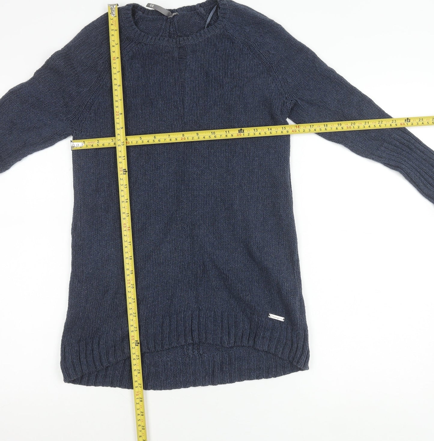 Sweaty Betty Women’s Blue XS Open-Knit Crew Neck Cotton Jumper