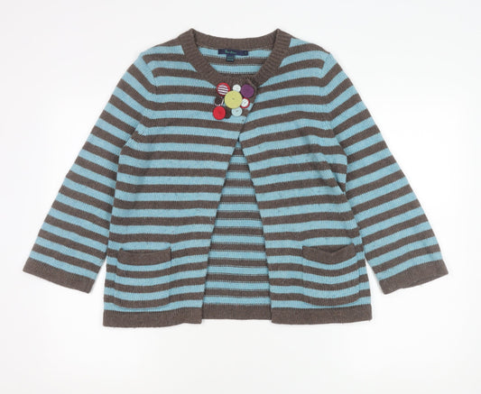 Boden Women’s Blue Brown Striped Cardigan Size 10 Cotton Blend