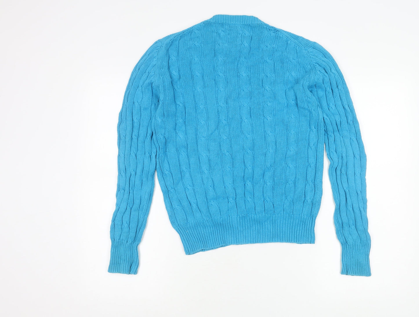 Ralph Lauren Women Blue Cotton Cable-Knit Jumper S Crew Neck
