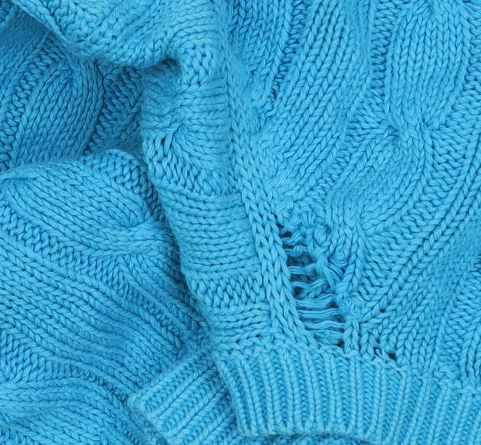Ralph Lauren Women Blue Cotton Cable-Knit Jumper S Crew Neck