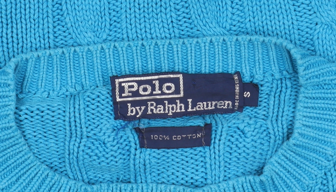 Ralph Lauren Women Blue Cotton Cable-Knit Jumper S Crew Neck