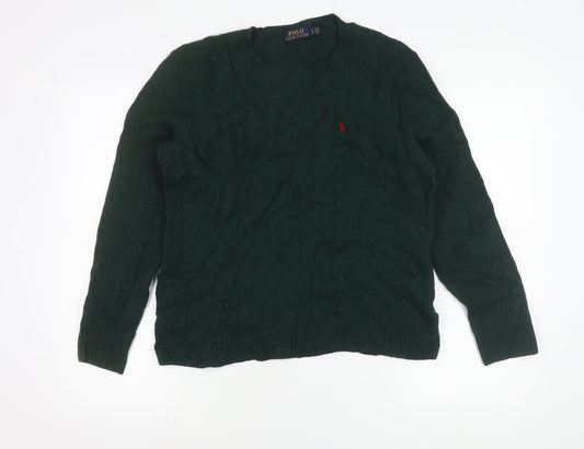 Ralph Lauren Womens Green Cable-Knit Merino Cashmere Jumper L