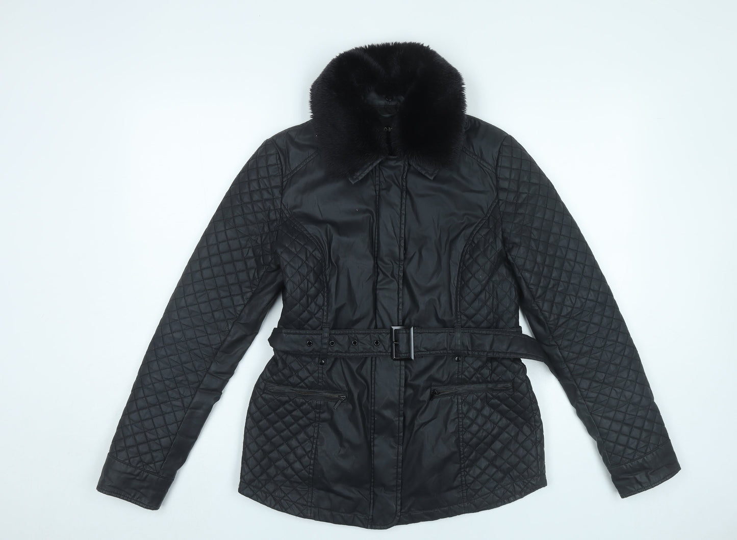 Oasis Women’s Black Quilted Mid-Length Belted Jacket S