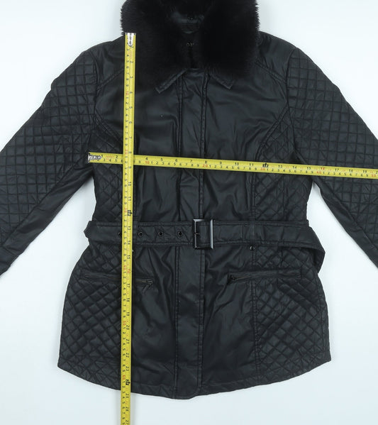 Oasis Women’s Black Quilted Mid-Length Belted Jacket S