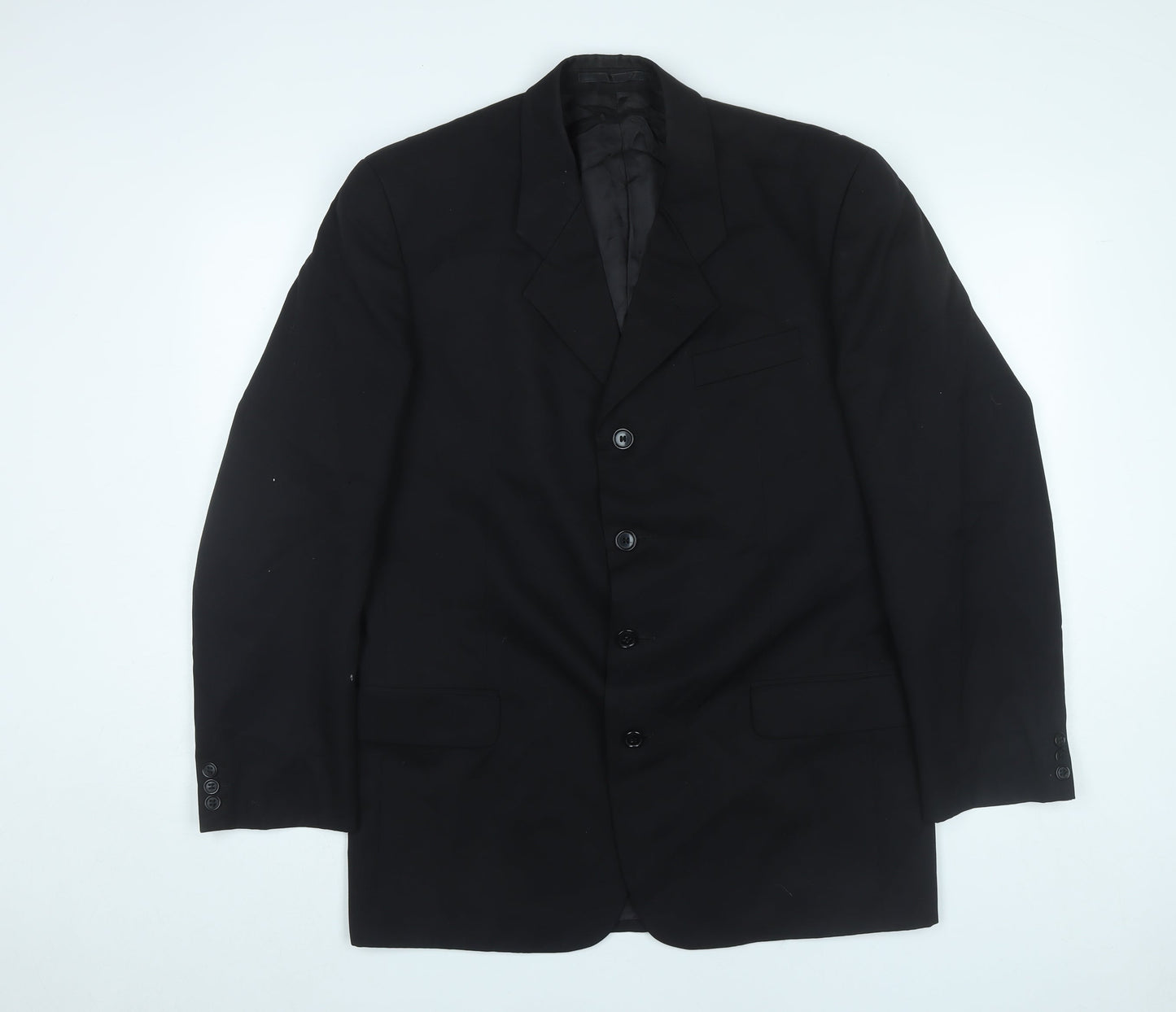 Next Mens Black Wool Blazer 40R Jacket Regular Fit Notch Lapel