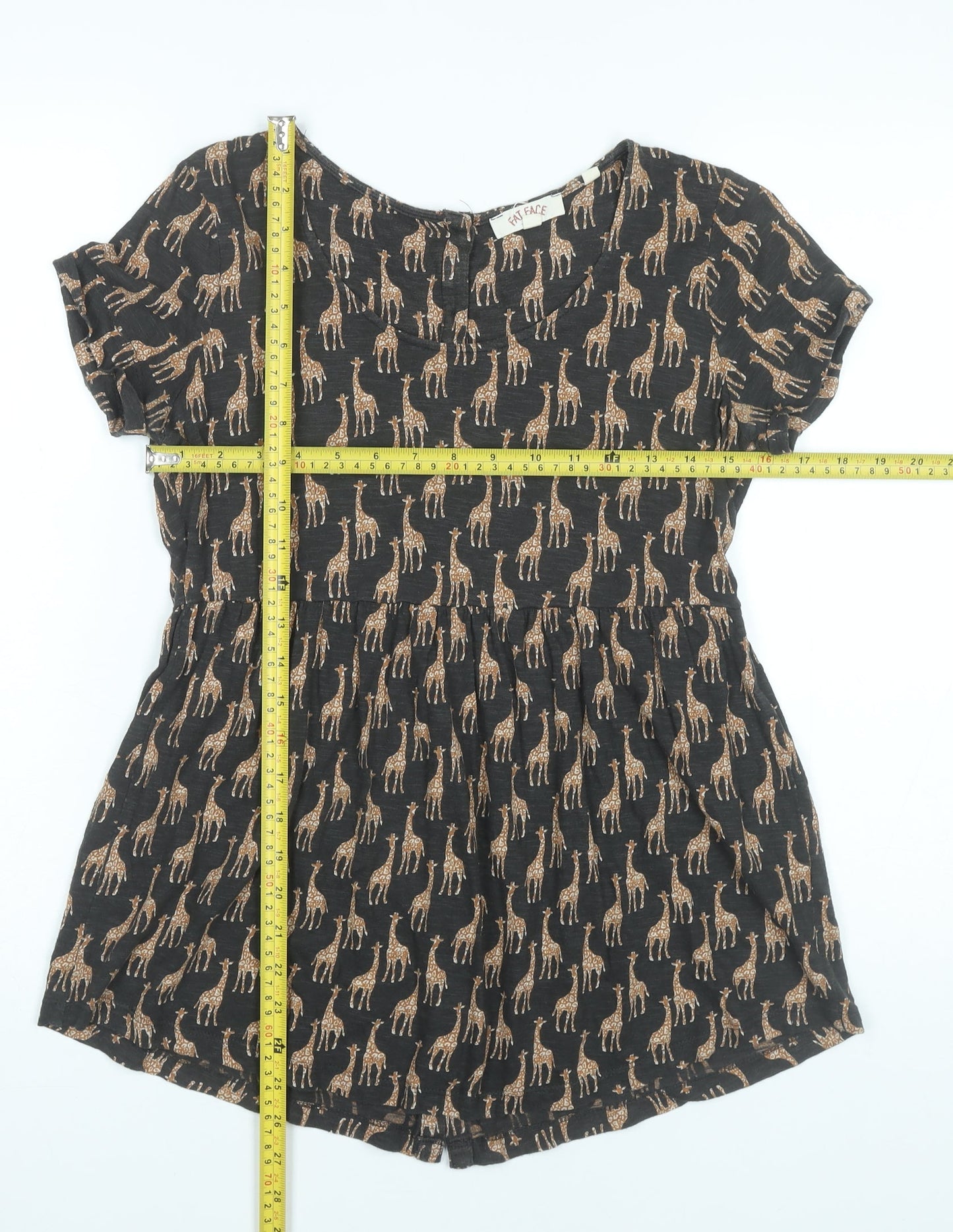 Fat Face Women’s Black Animal Print Blouse UK 8 Short Sleeve