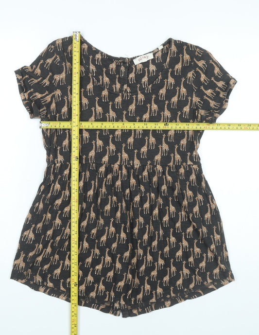 Fat Face Women’s Black Animal Print Blouse UK 8 Short Sleeve