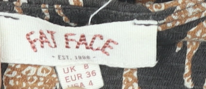 Fat Face Women’s Black Animal Print Blouse UK 8 Short Sleeve