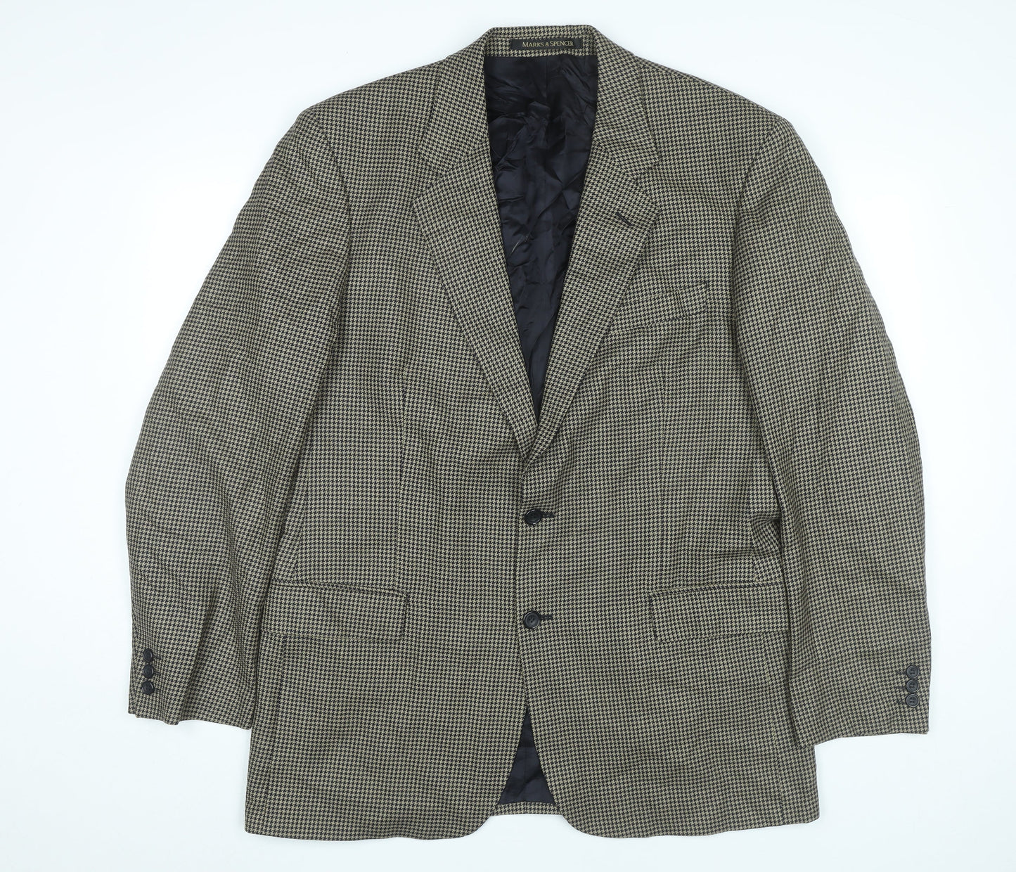 Marks and Spencer Men Beige Check Wool Blazer Jacket 42 Long