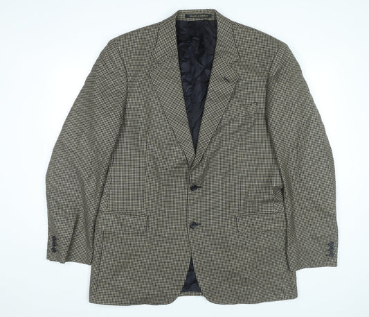 Marks and Spencer Men Beige Check Wool Blazer Jacket 42 Long