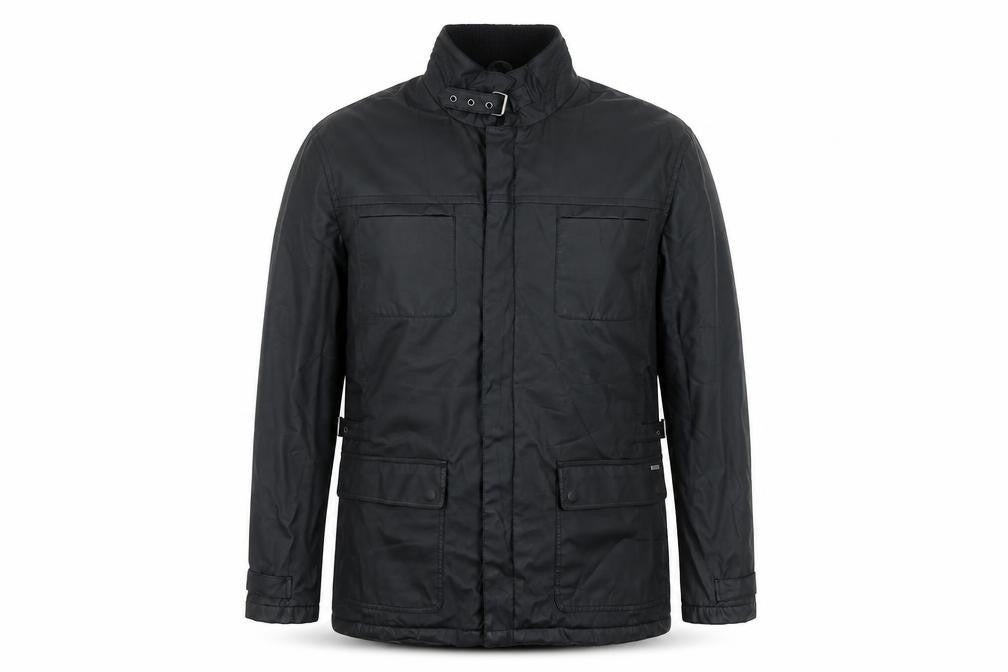 Feraud Men's Black Military Jacket L PU Mid-Length Casual Travel