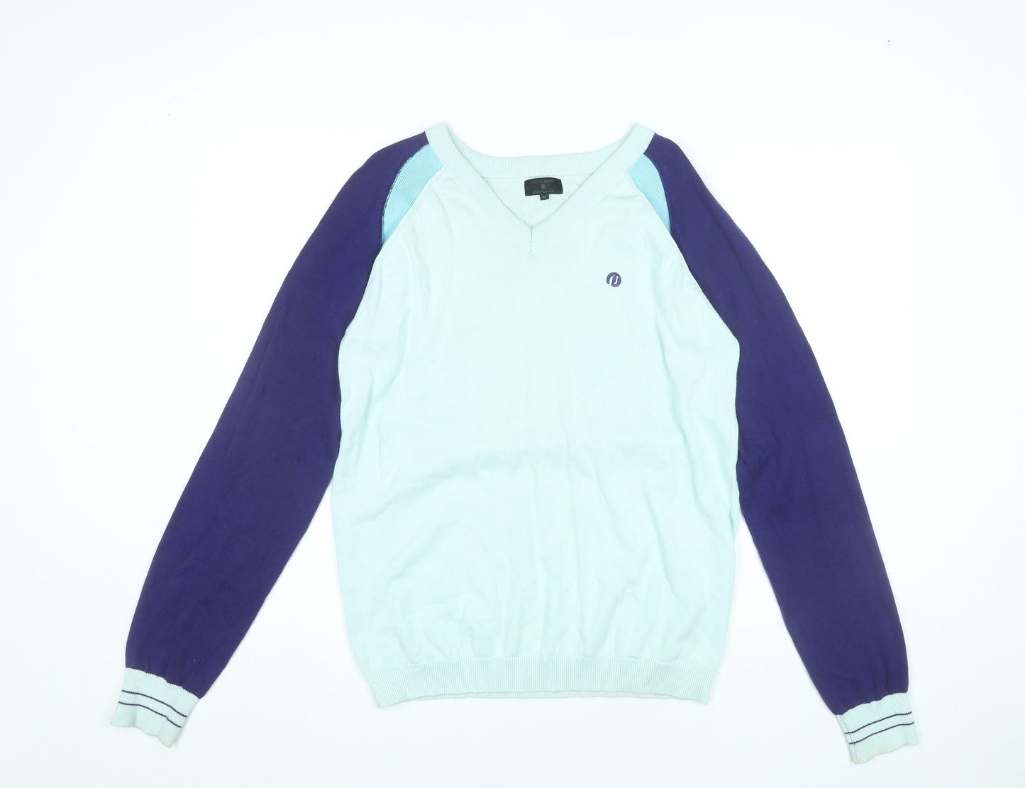 Jack & Jones Men’s Blue Purple Cotton V-Neck Pullover Jumper Size M