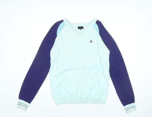 Jack & Jones Men’s Blue Purple Cotton V-Neck Pullover Jumper Size M