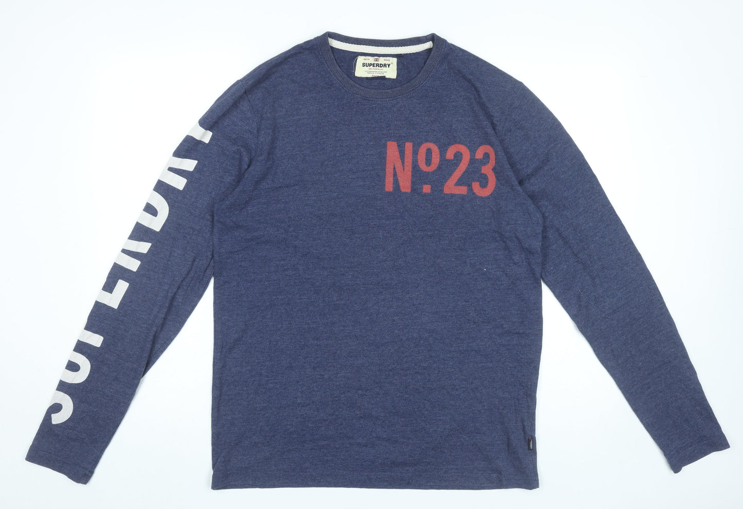 Superdry Men’s Blue Long Sleeve Graphic Cotton T-Shirt Size L