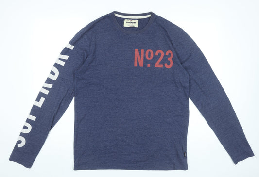Superdry Men’s Blue Long Sleeve Graphic Cotton T-Shirt Size L