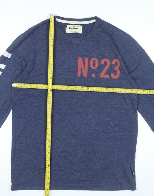 Superdry Men’s Blue Long Sleeve Graphic Cotton T-Shirt Size L