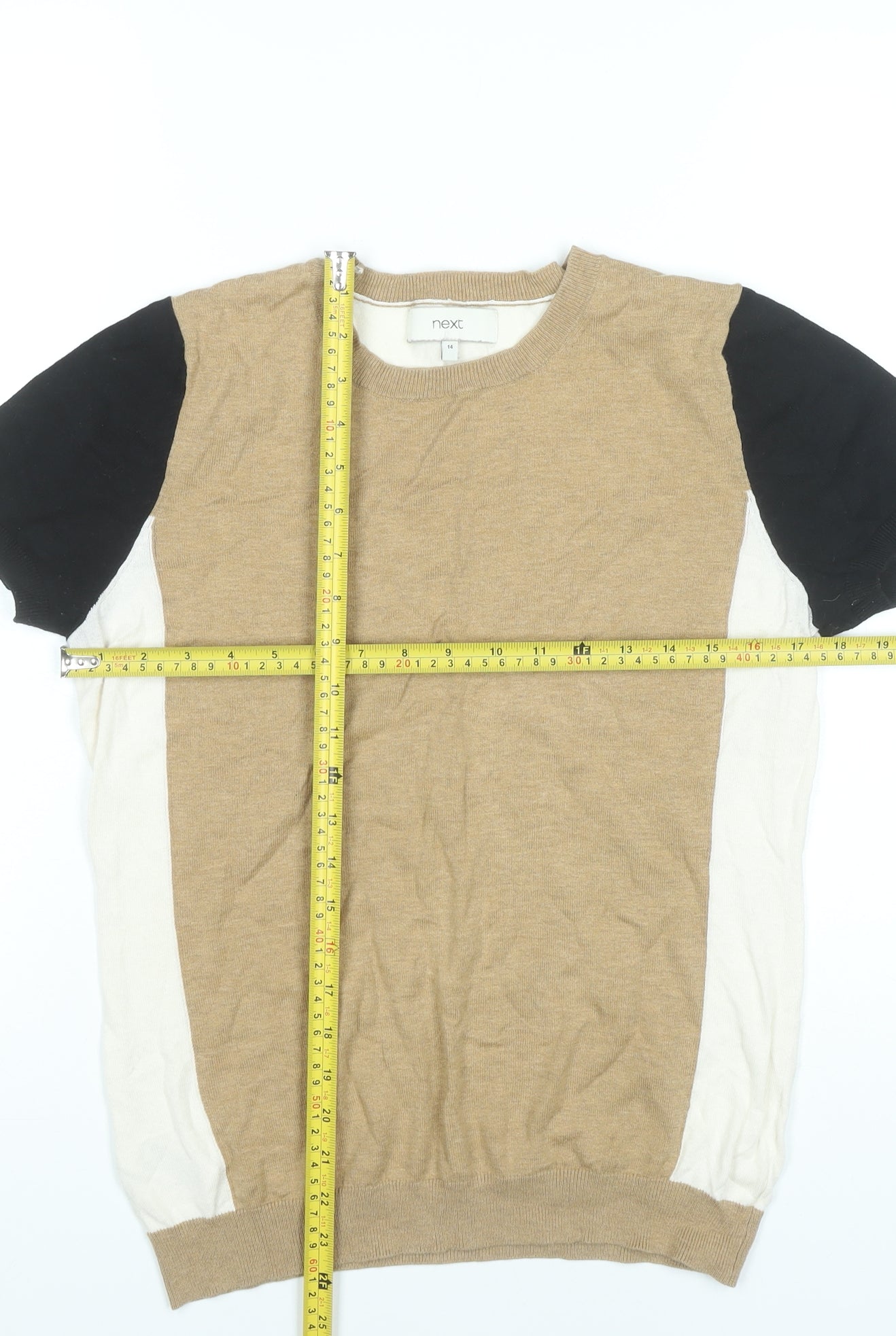 Next Women’s Beige Black Ivory Pullover Jumper Size 14 Short Sleeve