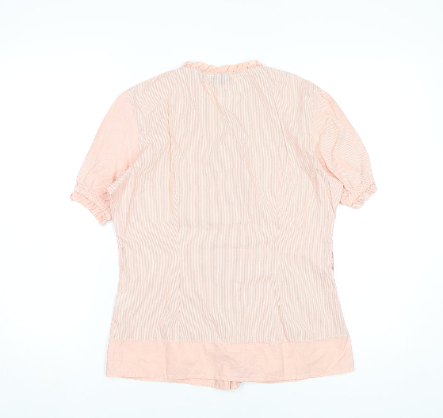 Van Heusen Women Pink Striped Cotton Blouse M Short Sleeve