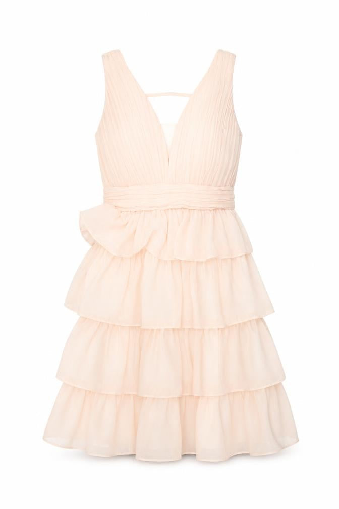 CHARM'S Paris Women Beige Short A-Line Sleeveless Cocktail Dress S