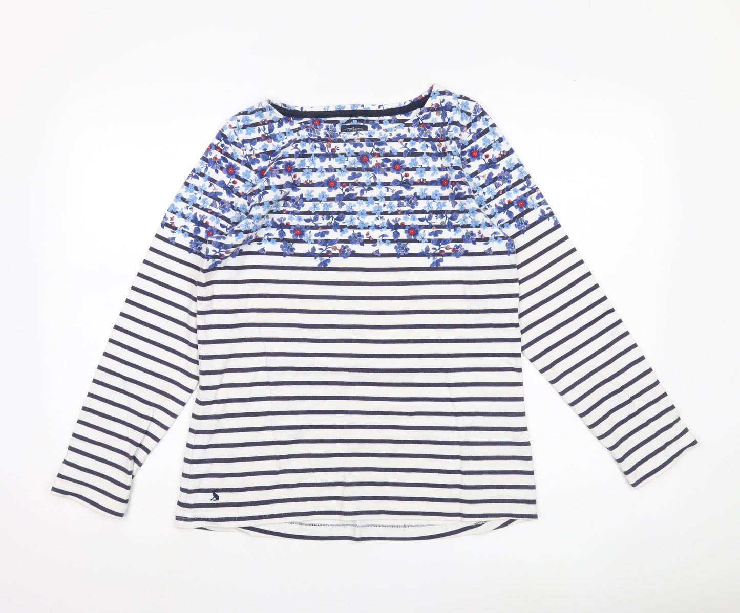 Joules Women’s Multicoloured Striped Floral Cotton Long Sleeve T-Shirt UK 10