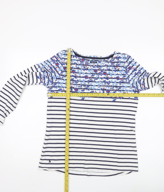 Joules Women’s Multicoloured Striped Floral Cotton Long Sleeve T-Shirt UK 10