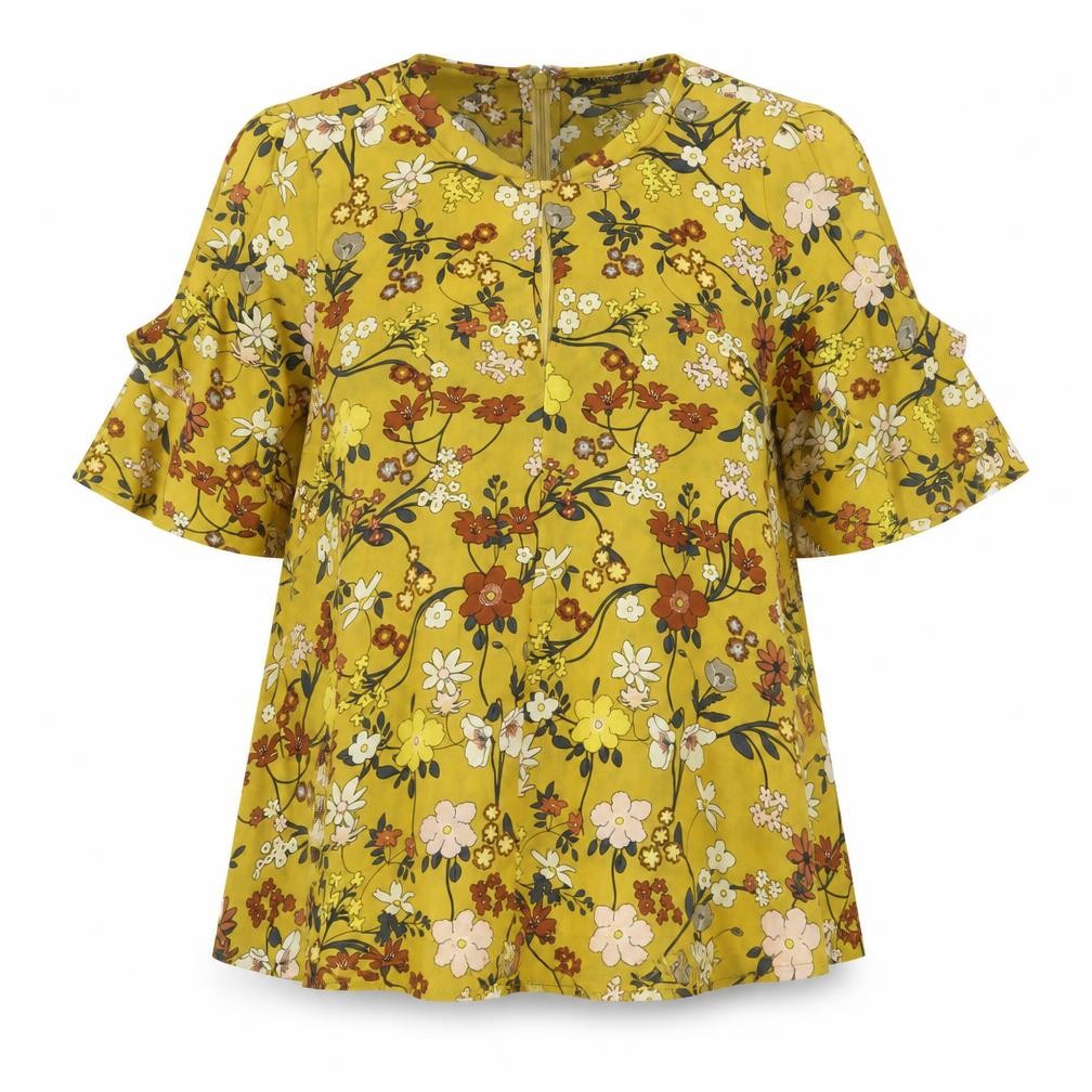 Topshop Women’s Yellow Floral Cold Shoulder Tunic Blouse Size 8