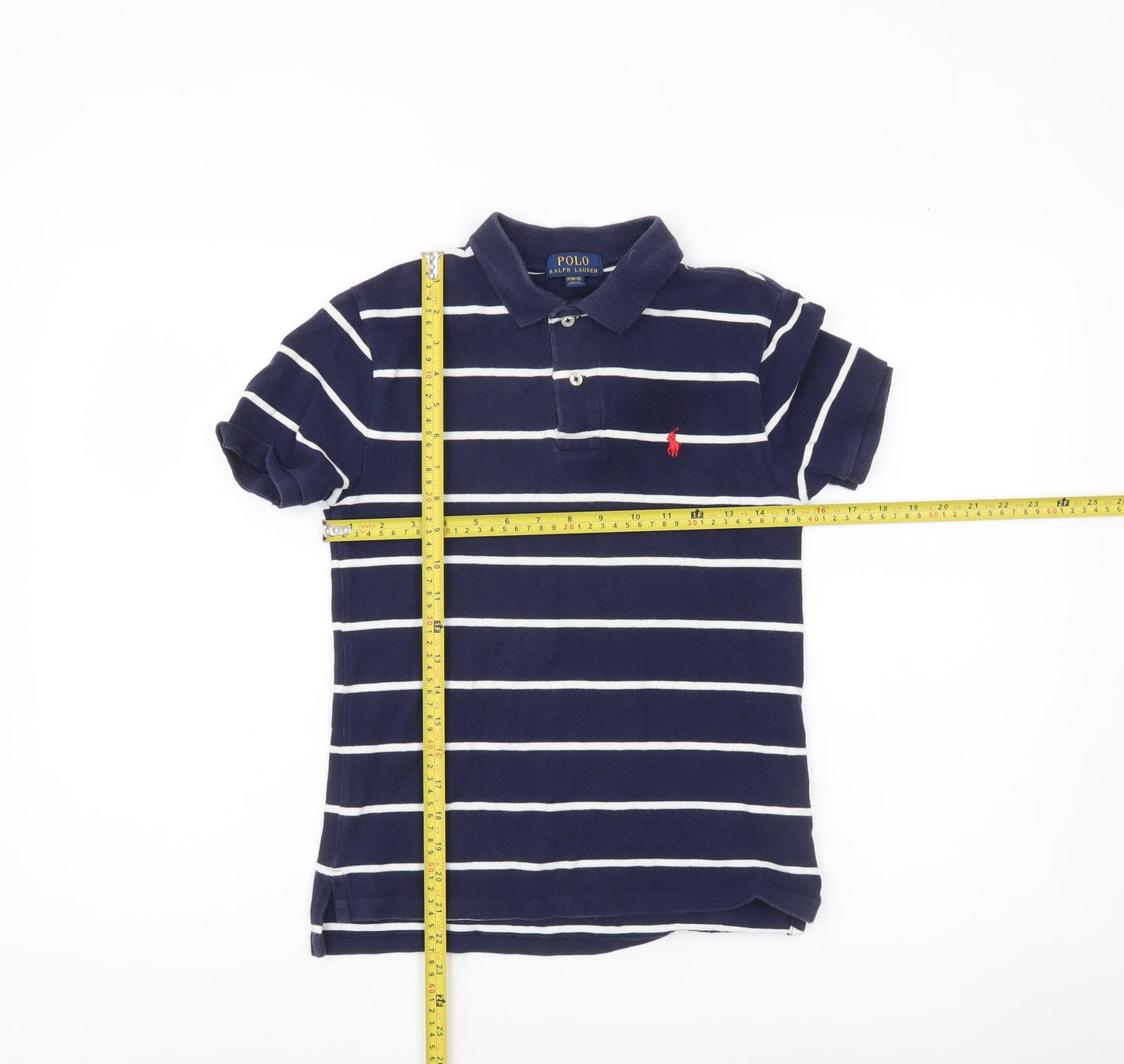 Ralph Lauren Teens Blue Striped Polo Shirt Size 10-12 Cotton