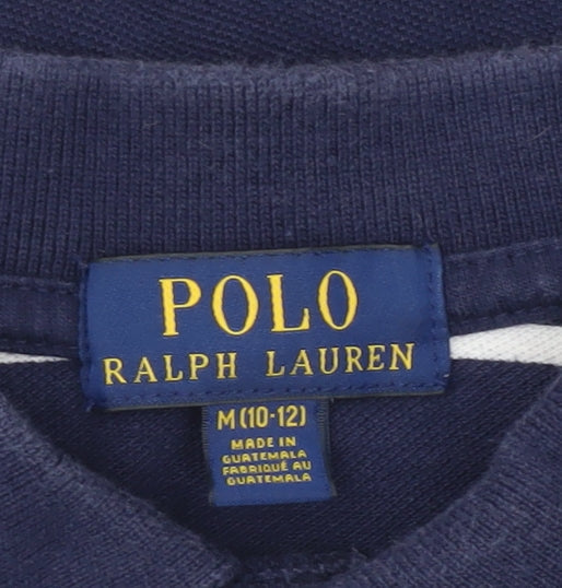Ralph Lauren Teens Blue Striped Polo Shirt Size 10-12 Cotton