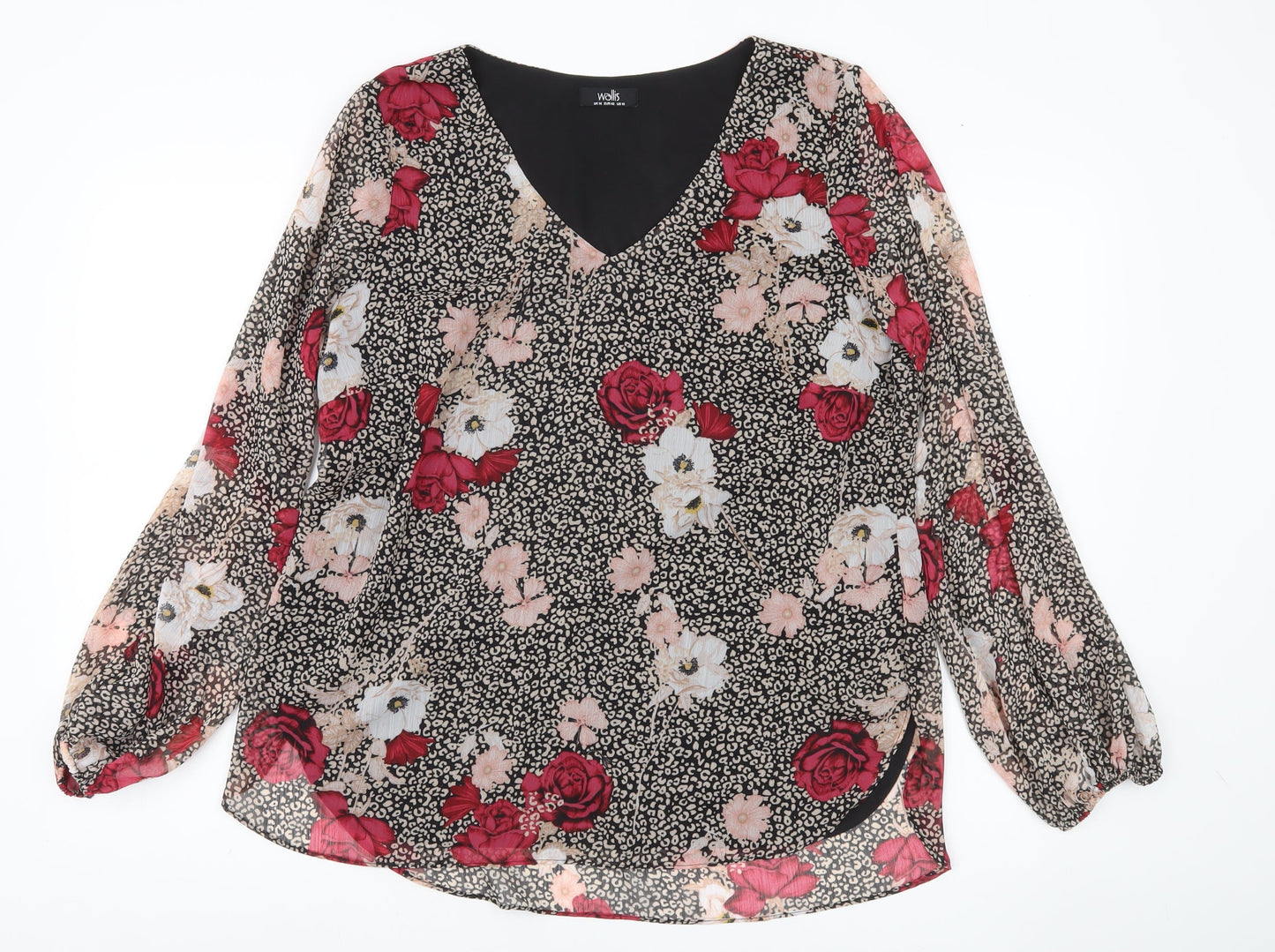 Wallis Women’s Multicoloured Floral Chiffon Blouse UK 14 V-Neck