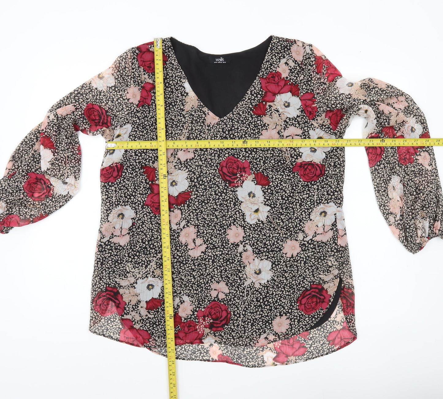 Wallis Women’s Multicoloured Floral Chiffon Blouse UK 14 V-Neck