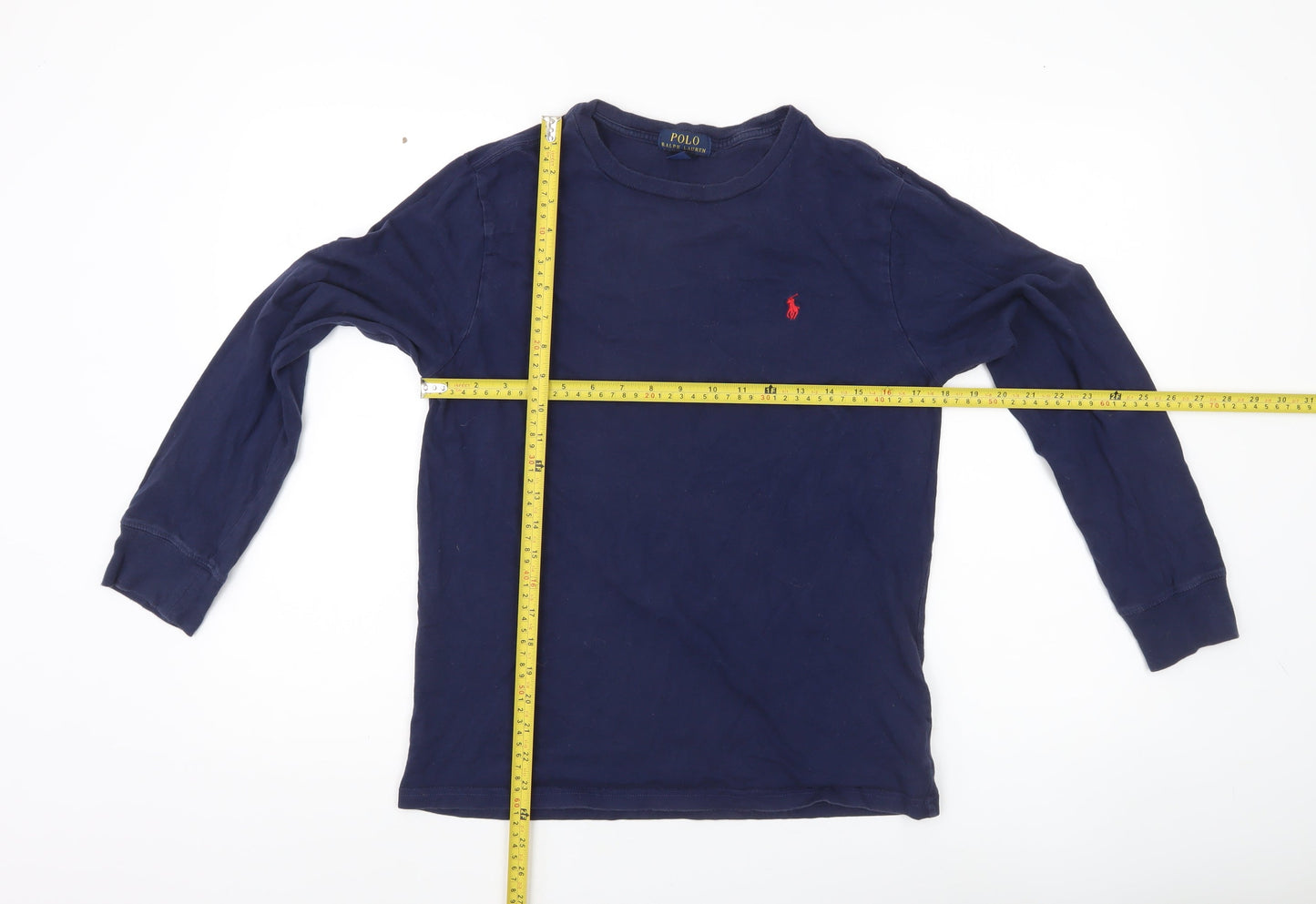 Ralph Lauren Boys Blue Long Sleeve Cotton Logo T-Shirt Size 14-16 Years