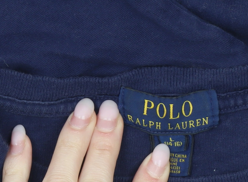 Ralph Lauren Boys Blue Long Sleeve Cotton Logo T-Shirt Size 14-16 Years